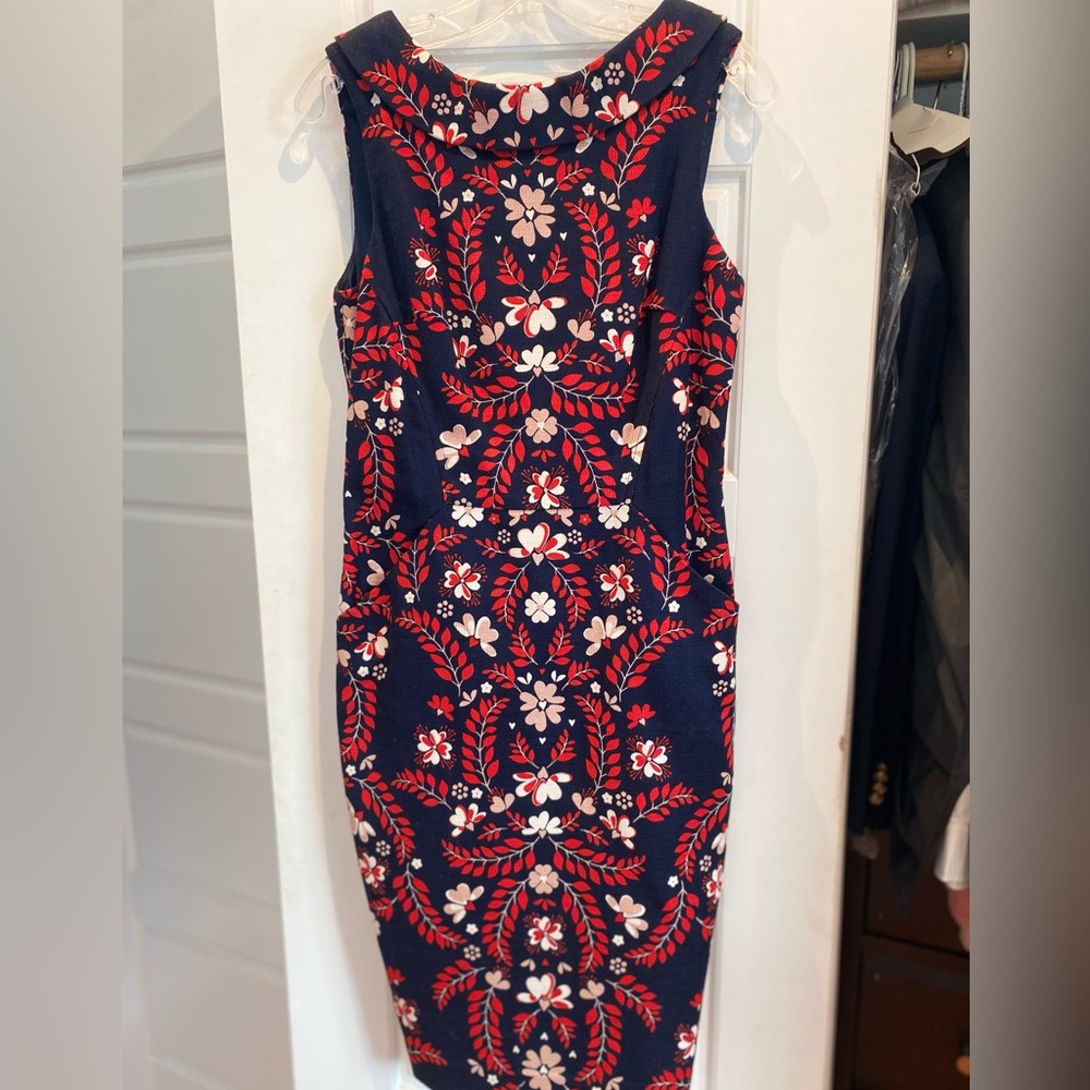 Boden Martha dress in blue with red floral